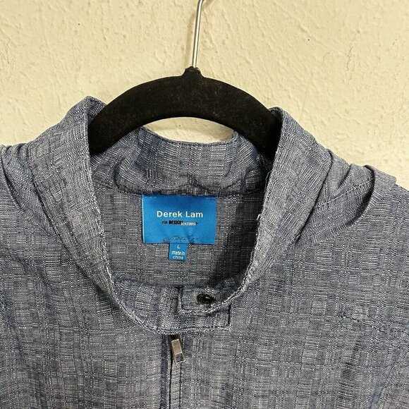 Derek Lam for Design Nation Jacket Blue Chambray Organic Cotton Blend Hooded L - Picture 7 of 12